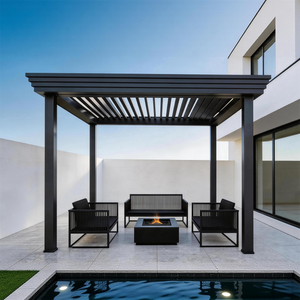 PGL2508 Modern Black Aluminum Pergola with Adjustable Louvered Roof – Minimalist Outdoor Patio Shade Structure for Poolside & Backyard