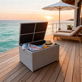 RSB2507 Compact Light Grey Wicker Outdoor Storage Box – Coastal Patio Deck Box with Hydraulic Lid