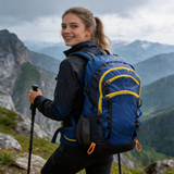HDB1905 Blue Yellow Waterproof Hiking Backpack with Multi Zipper Pockets for Mountain Trekking Camping