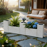 OPB250301 Modular 5-Piece White Wicker Planter Set – Elevated Patio Raised Garden Bed