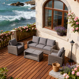 SFTZ2625 Light Grey Wicker Outdoor Lounge Set with Dark Grey Cushions – Brittany French Coastal Stone Cottage Patio Luxury Outdoor Social Furniture Set