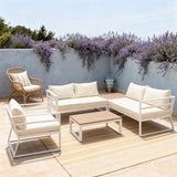 WLSF2534S2 White Aluminum Modular Outdoor Sofa Set with Light Wood Top Coffee Table & Cream Cushions – Provence Lavender Patio Set