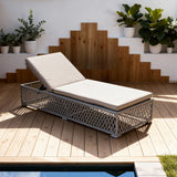 TYSF2539 Grey Rattan Diamond-Weave Adjustable Outdoor Sun Lounger with Beige Cushions – Capri Italy Coastal Terrace Luxury Outdoor Reclining Sunbed