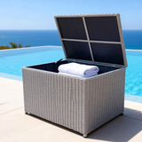 RSB2501 Weather-resistant Grey Wicker Storage Box with Lid – Poolside Patio Deck Box