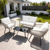 WLSF2586 4-Piece Woven Rope Outdoor Conversation Set – Modern Minimalist Patio Furniture
