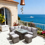 SFTZ2609 Light Grey Wicker Curved Sectional Outdoor Lounge Set – Mediterranean Coastal Manor Patio Luxury Furniture Set