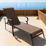 TYSF2622 Black Metal Frame Two-Tone Rattan Adjustable Armrest Outdoor Sun Lounger – Dubrovnik Croatia Coastal Terrace Luxury Relaxed Outdoor Reclining Sunbed
