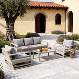 SFTZ258801 Light Grey Wicker Outdoor Lounge Set with Dark Grey Cushions & Glass Coffee Table – Stylish Patio Furniture