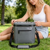 WCB1904 Grey Portable Soft Cooler Bag with Cup Holder Lid & Detachable Shoulder Strap for Park Picnic