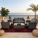 WLSF2560 4-Piece Woven Rattan Outdoor Conversation Set with Glass Coffee Table – Moroccan Coastal Patio Furniture