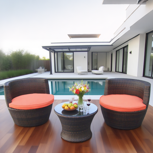 Dark Brown Wicker Patio Conversation Set with Round Glass Table – Stylish Outdoor Lounge Furniture