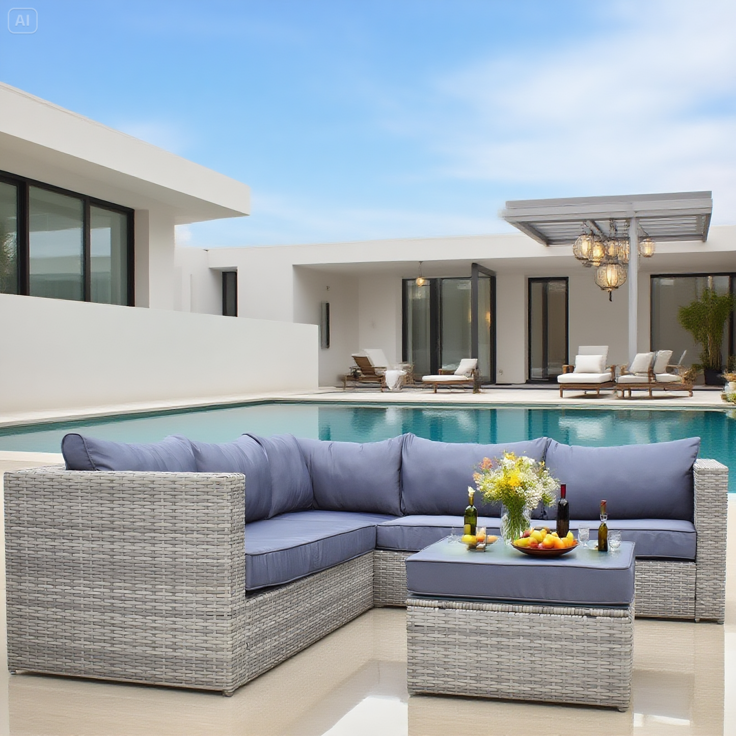 Light Grey Wicker L - Shaped Outdoor Sectional Set with Ottoman – Stylish Patio Lounge Furniture