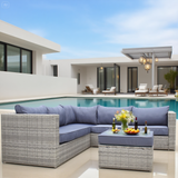 SFTZ2527 Light Grey Wicker L - Shaped Outdoor Sectional Set with Ottoman – Stylish Patio Lounge Furniture