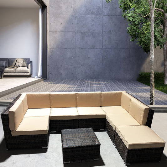 Dark Brown Wicker L - Shaped Outdoor Sectional Set with Coffee Table – Stylish Patio Lounge Furniture