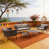 WLSF2563 5-Piece Rope Weave Outdoor Conversation Set with Nested Coffee Tables – Mexican Coastal Patio Furniture
