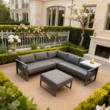 WLSF2535 Dark Grey Aluminum L-Shaped Outdoor Sectional with Ottoman – French Chateau Luxury Patio Set