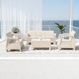 WLSF2592 4-Piece Beige Wicker Outdoor Conversation Set – Coastal Beach Patio Furniture
