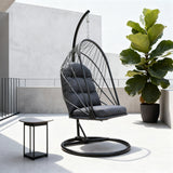 SWC2615 Black Metal Hanging Egg Chair with Stand & Cushion – Modern Patio Swing Lounge Chair Set