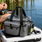 WCB1909 Grey Waterproof Insulated Fishing Cooler Bag with Multi Storage Pockets Reflective Strip for Lake Angling