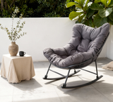 WLSF2515 Black Metal Frame Oversized Cushion Outdoor Rocking Chair – Santa Monica California Modern Luxury Patio Lounge Chair