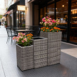 OPB250602 3-Piece Tall Square Grey Wicker Planter Set – Commercial Patio Plant Pot Set