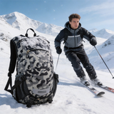 HDB1902 Grey Camo Snowproof Ski Backpack with External Gear Straps for Backcountry Alpine Skiing & Snowboarding