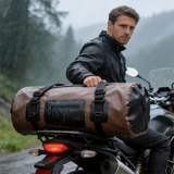 WDF1901 Brown Roll Top Waterproof Motorcycle Dry Duffel Bag with Front Zipper Pocket