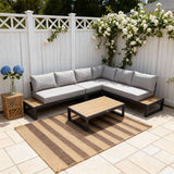 WLSF2530 Black Metal L-Shaped Outdoor Sectional with Wooden Extensions & Coffee Table – Charleston Traditional Patio Furniture Set