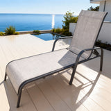 TYSF2633 Dark Grey Metal Frame Light Grey Mesh Adjustable Armrest Outdoor Sun Lounger – Opatija Croatia Coastal Terrace Luxury Relaxed Outdoor Reclining Sunbed