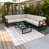 WLSF2508 Black Metal Frame L-Shaped Outdoor Sectional Sofa Set with Glass Coffee Table – Orange County Modern Patio Large Seating Furniture