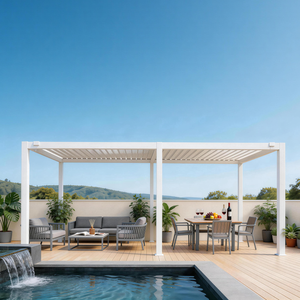 PGL2501-2 White Aluminum Louvered Pergola with Adjustable Roof – Modern 12x20ft Outdoor Patio Shade Structure for Deck & Poolside