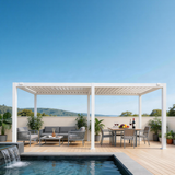 PGL2501-2 White Aluminum Louvered Pergola with Adjustable Roof – Modern 12x20ft Outdoor Patio Shade Structure for Deck & Poolside