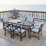 WLSF2566 7-Piece Black Aluminum Outdoor Dining Set – Coastal Beach Patio Furniture