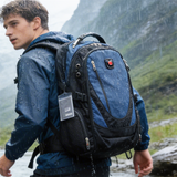 HDB1916 Blue Black Waterproof Hiking Backpack with ID Card Holder for Mountain Trekking Rainy Outdoor Travel