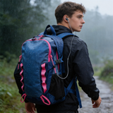 HDB1910 Blue Pink Waterproof Hiking Backpack with External Earphone Hole for Mountain Trekking & Daily Outdoor Use
