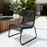 DTY2511 All-Black Rope-Woven Outdoor Lounge Chair with Streamlined Metal Frame – Modern Minimalist Pool Patio Weather-Resistant Relaxation Chair