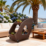 RSB2503 Rolling Brown Wicker Garden Cart with Planter Shelves – Coastal Patio Storage Trolley