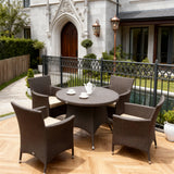TBDS252703 Dark Brown Wicker English Castle Luxury Outdoor Bistro Set with Beige Cushions & Wicker-Textured Round Table