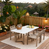 WLSF2544 Rattan & Acacia Wood Outdoor Dining Set with Marble Top Table – Tropical Bali Garden Furniture