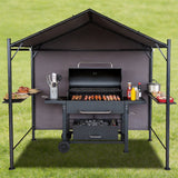 PGL2413 Black Grill Gazebo with Side Shelves & Back Panel – Outdoor BBQ Canopy for Backyard Cooking Area