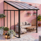 PGL2507 Black Wall-Mounted Polycarbonate Lean-To Pergola with Transparent Roof – Modern Outdoor Patio Sunroom for Terrace & Backyard