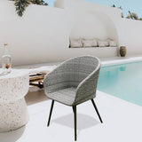 DTY2503 Light Grey Wicker Curved Arm Outdoor Chair with Black Metal Legs – Santorini-Style Pool Patio Weather-Resistant Lounge Chair