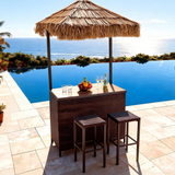BTY2507 3-Piece Tropical Rattan Bar Set with Palm Roof – Beachfront Poolside Furniture