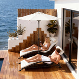 TYSF2578 Black Rattan Adjustable Double Outdoor Sun Lounger Set with All-White Cushions & Umbrella – Amalfi Coast Italy Coastal Terrace Luxury Relaxed Outdoor Sun Lounger Set