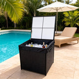 RSB2510 Black Wicker Outdoor Cooler Storage Box – Poolside Patio Ice Chest with Hydraulic Lid