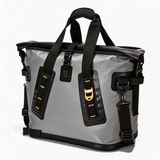 WCB1913 Grey Roll Top Waterproof Dry Duffel Bag with Gold Hardware & Padded Handle for Motorcycle Camping