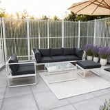 WLSF2532S1 White Aluminum Frame Modular Outdoor Sofa Set with Glass Coffee Table & Ottoman – Provence Lavender Patio Furniture Set
