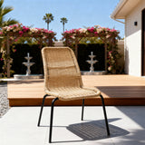 DTY2515 Natural Rattan Streamlined Frame Outdoor Chair with Black Metal Legs – California Palm Courtyard Weather-Resistant Lounge Chair