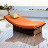 TYSF2600 Dark Brown Rattan Curved Outdoor Sun Lounger with Vibrant Orange Cushion & Lime Green Pillow – Brač Croatia Coastal Terrace Luxury Vibrant Outdoor Sunbed