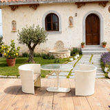 TBDS252503 Cream Wicker Italian Luxury Outdoor Bistro Set with Beige Cushions & Clear Glass Round Table – Stylish Patio Furniture